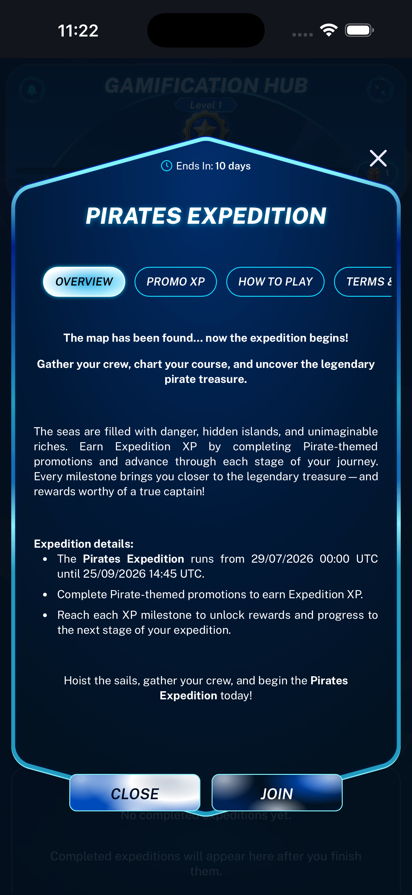 Expedition Overview tab displayed on a mobile phone